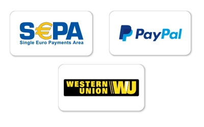 Zahlungsarten: Lastschrift, Überweisung, PayPal, Kreditkarte, Apple Pay, Google Pay